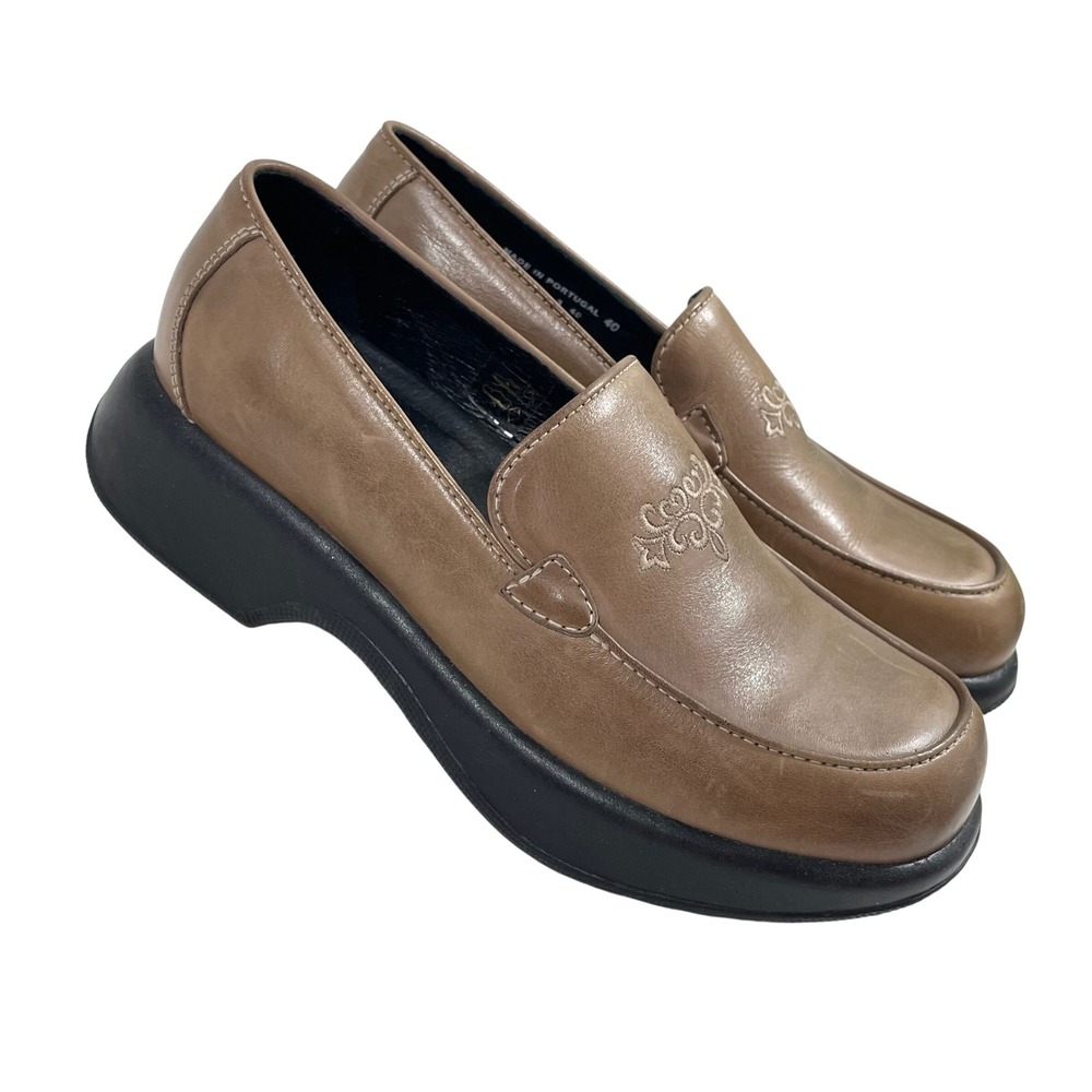 Dansko Women's Brown Leather Embroidered Platform Loafers Shoes EU 40 US 9.5-10